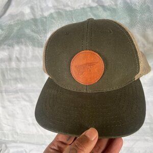 RED WING SHOES TRUCKER  HAT Snapback Leather Patch Olive Canvas Soft Mesh